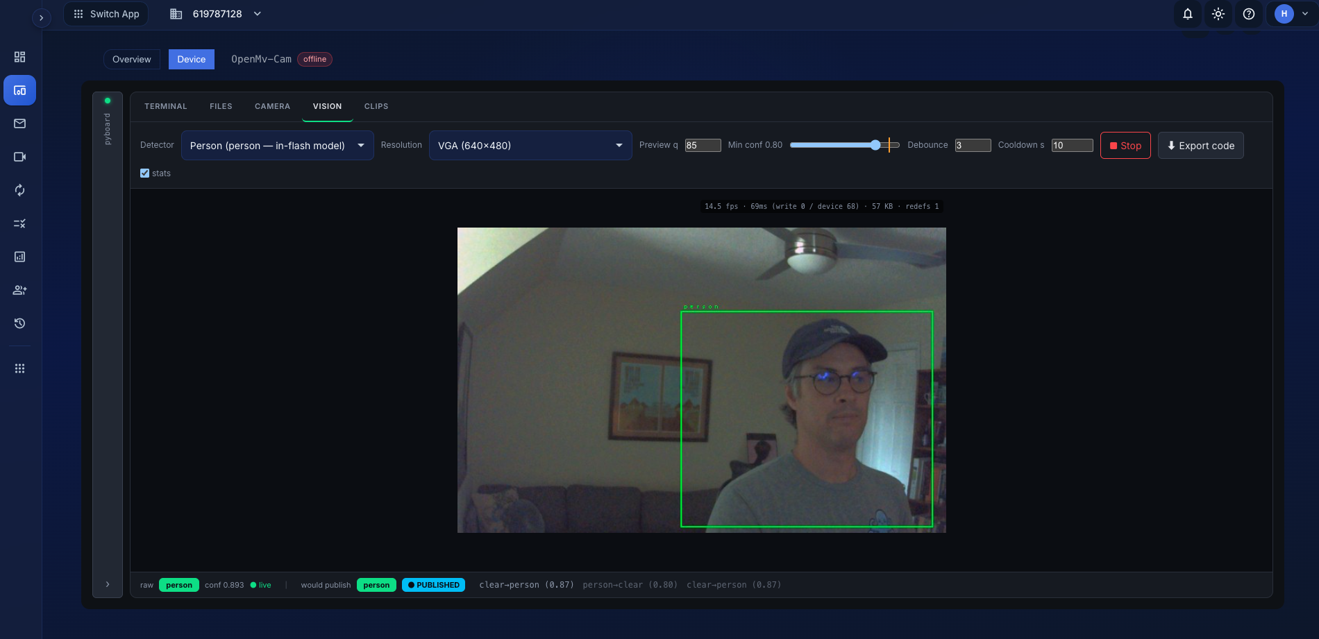 Tuning an on-device detector in the vision playground