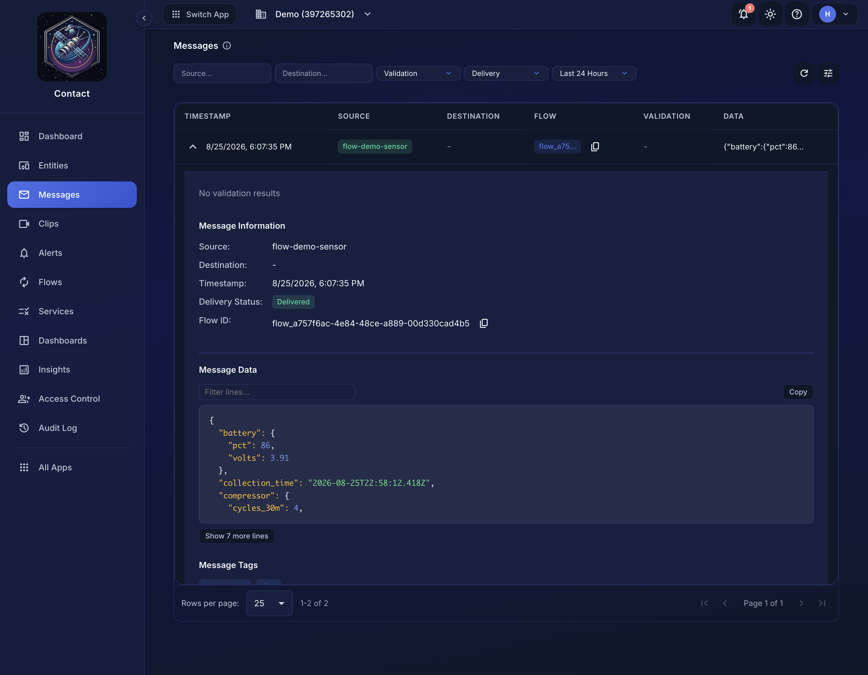 Contact message stream