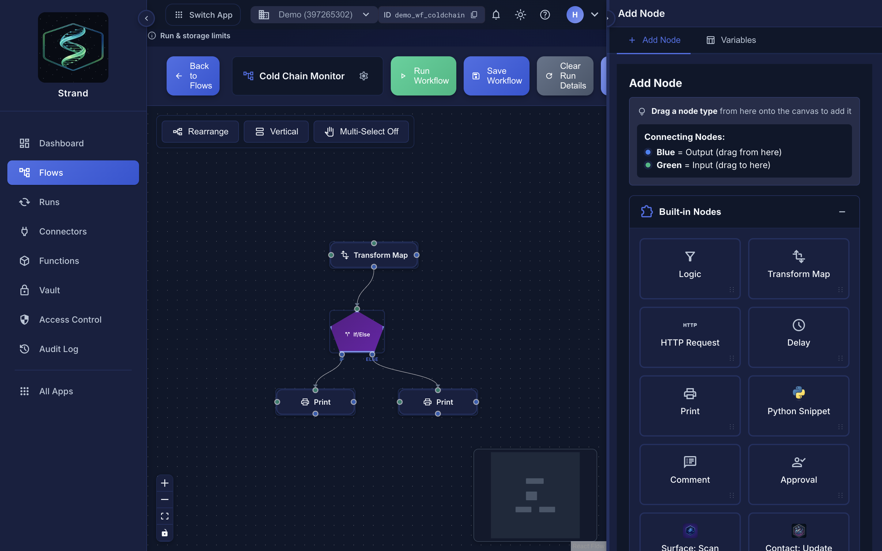 Strand visual workflow editor