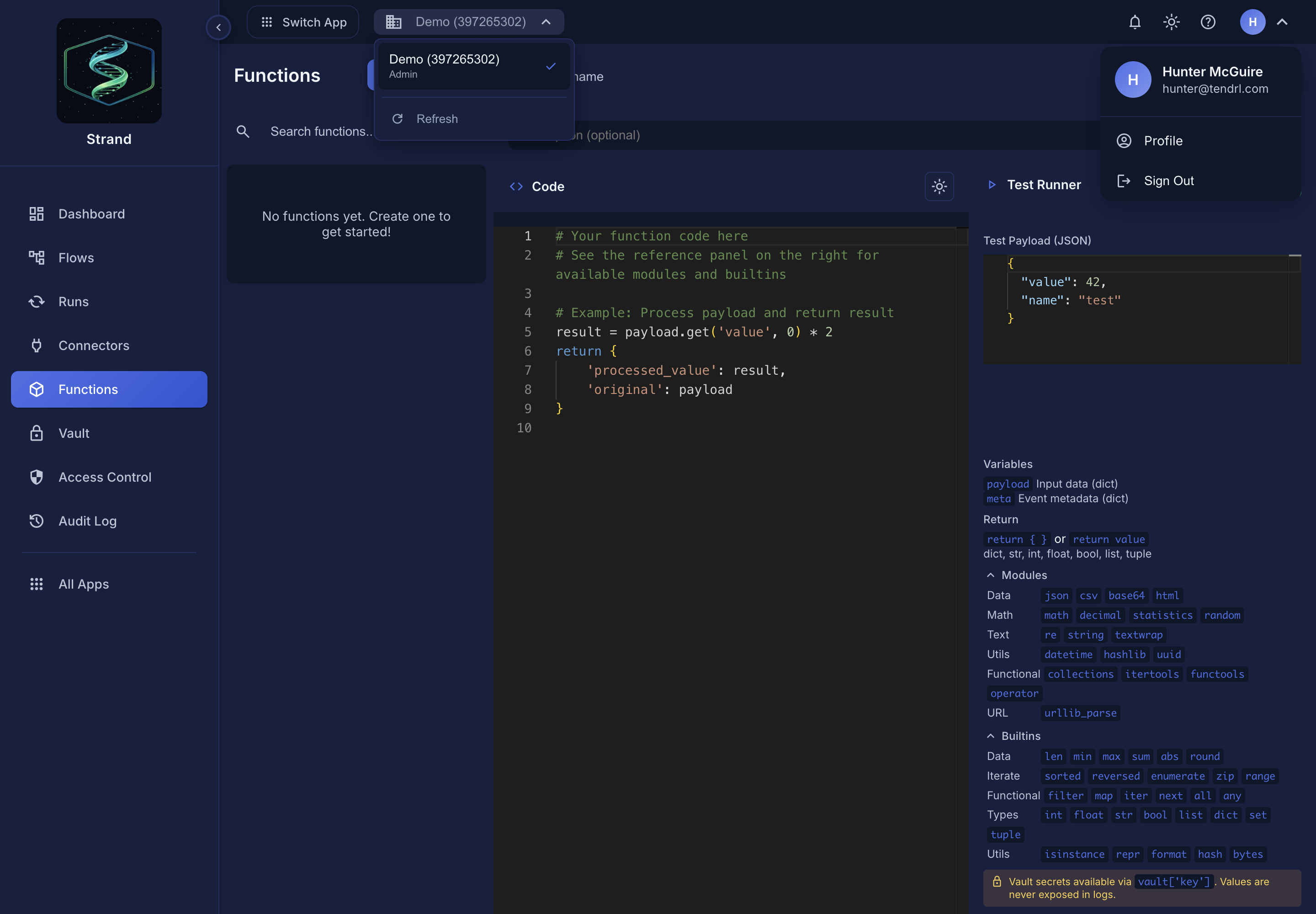 Python snippet editor in Strand