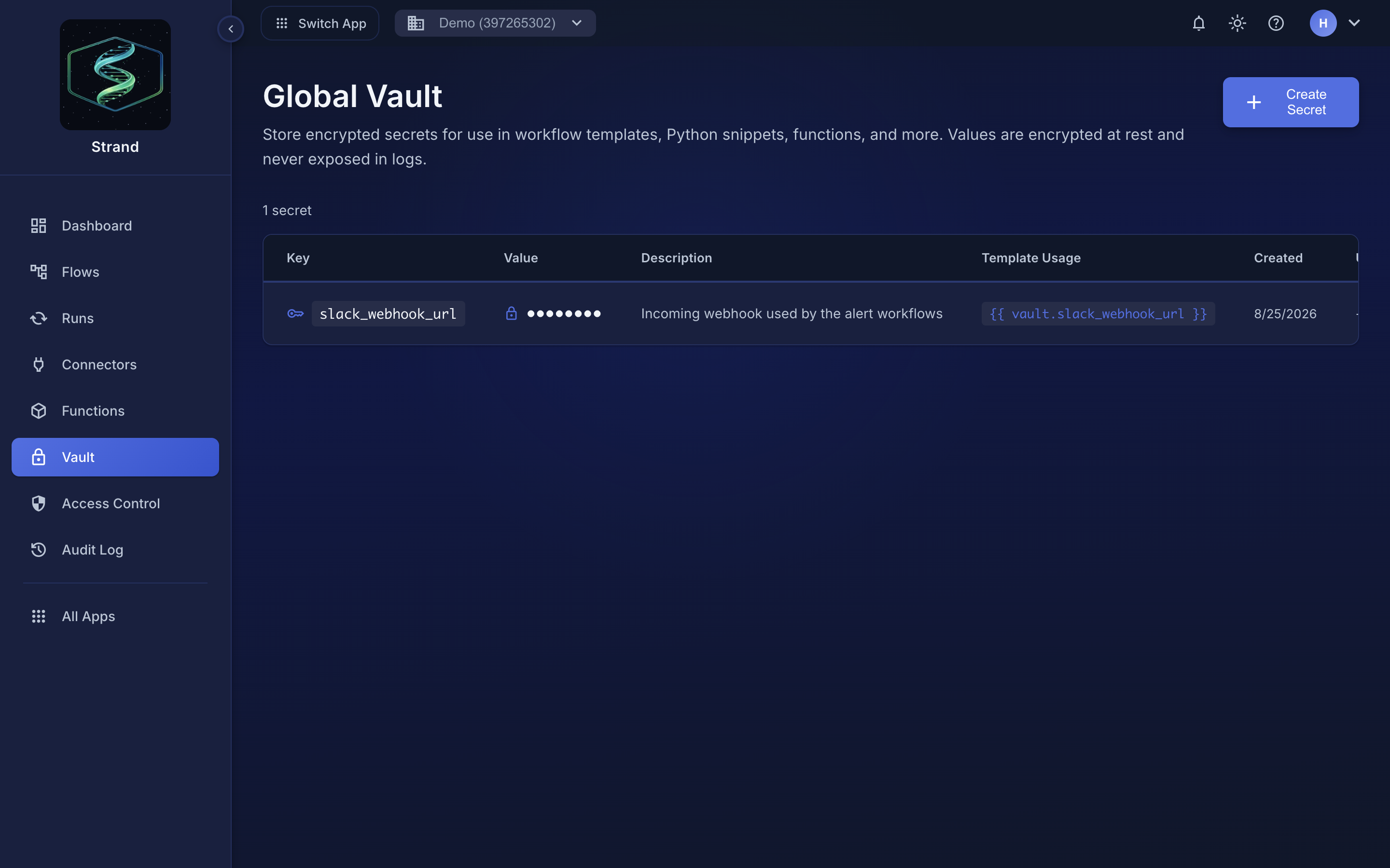 Strand vault secrets manager