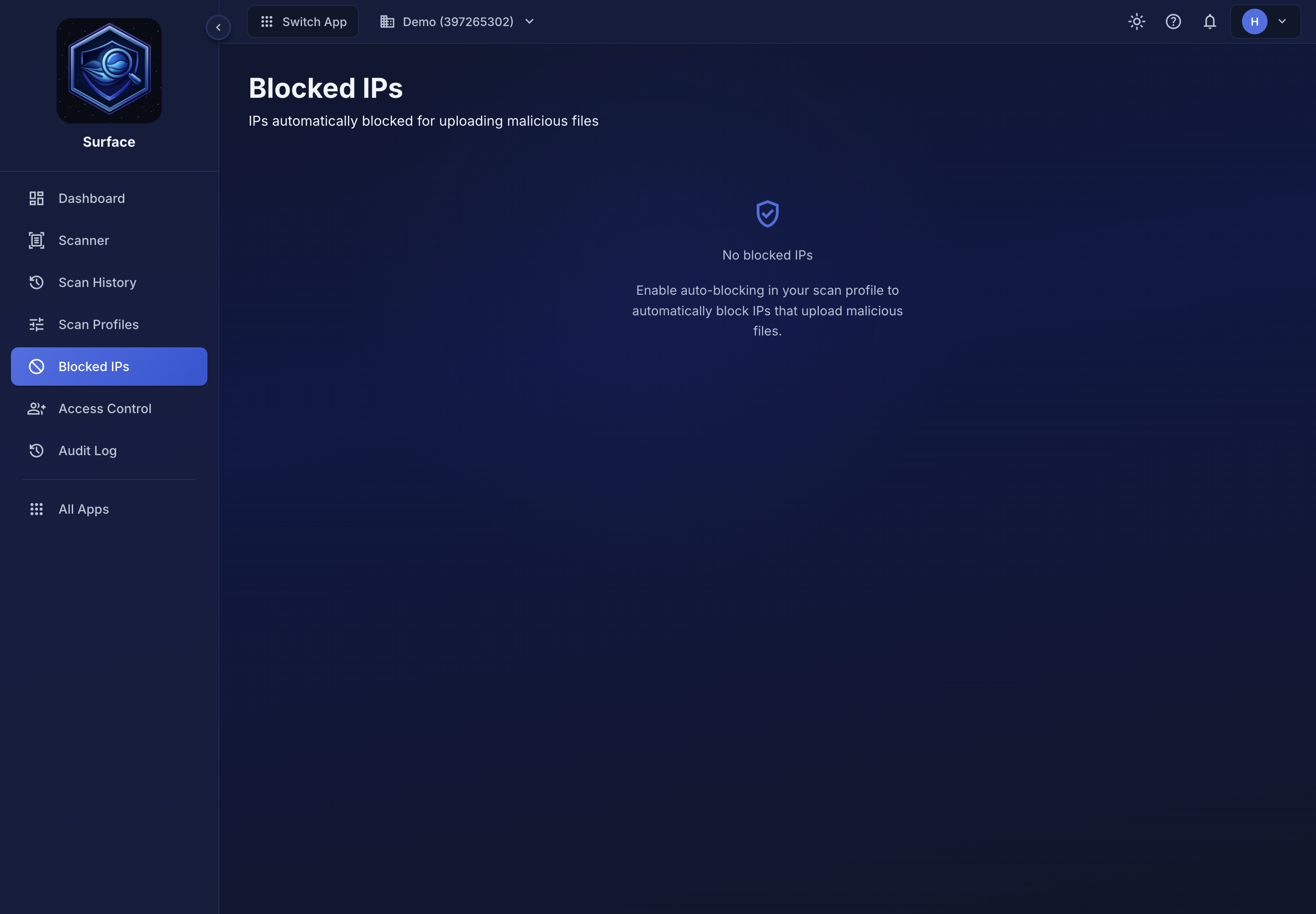 The Surface Blocked IPs page