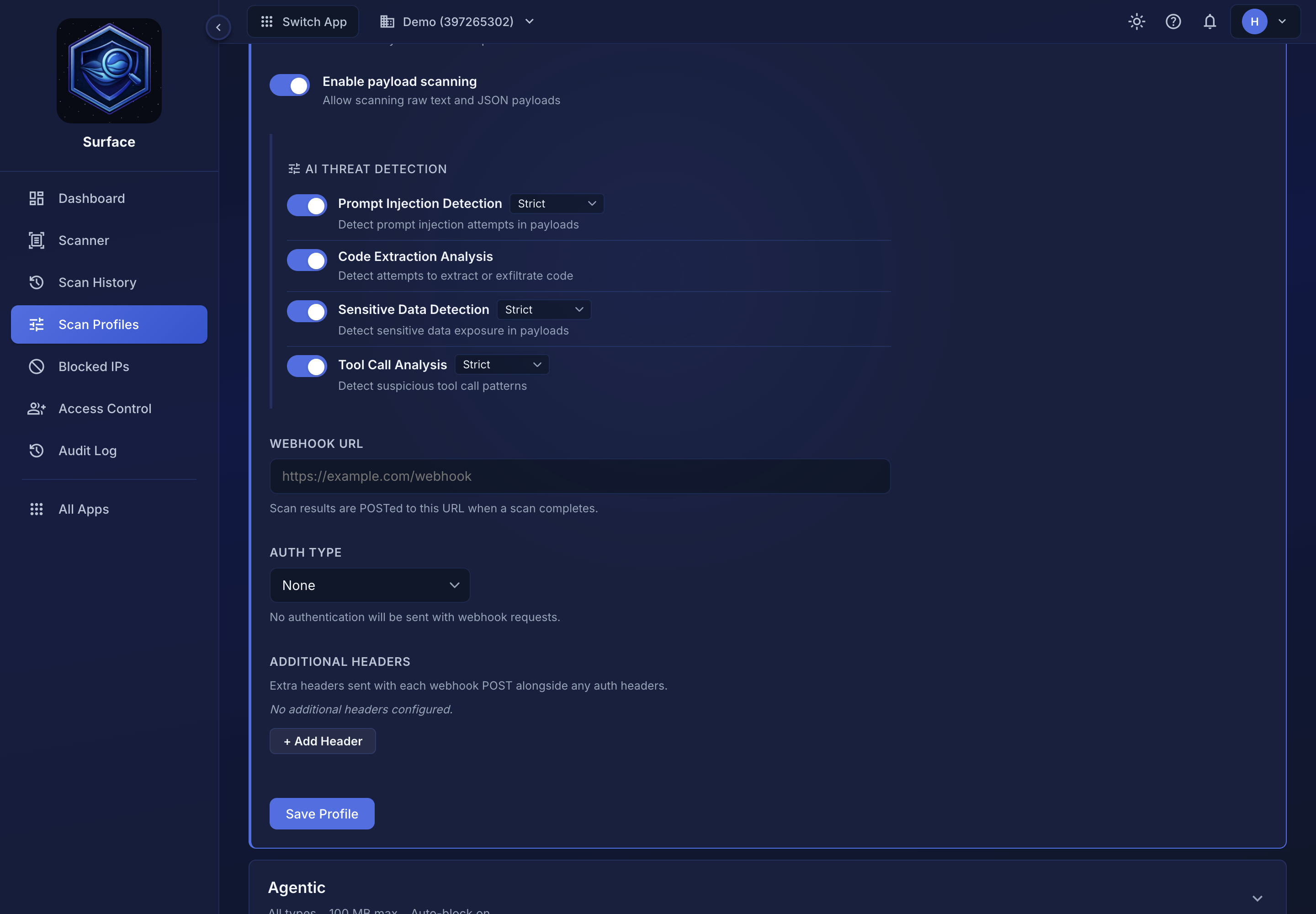 Engine configuration toggles in the profile editor