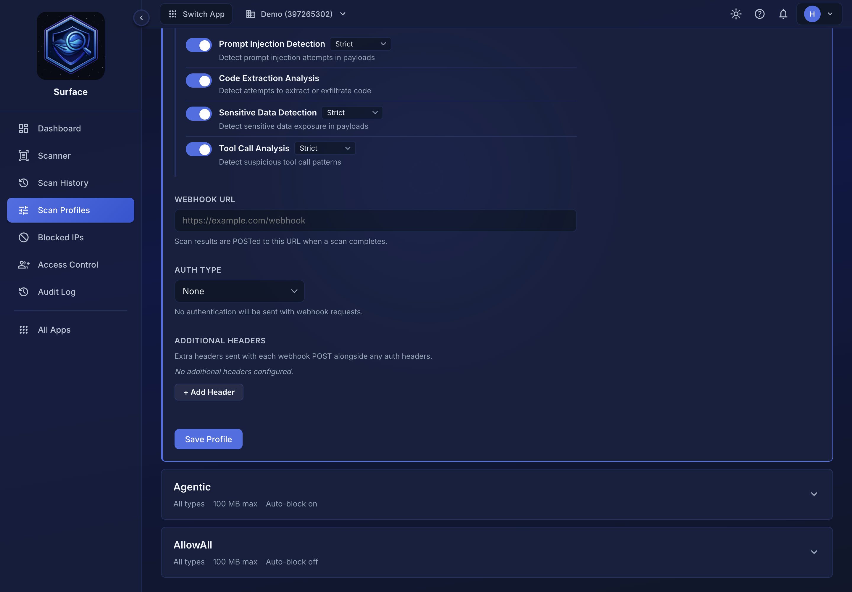 Surface webhook configuration